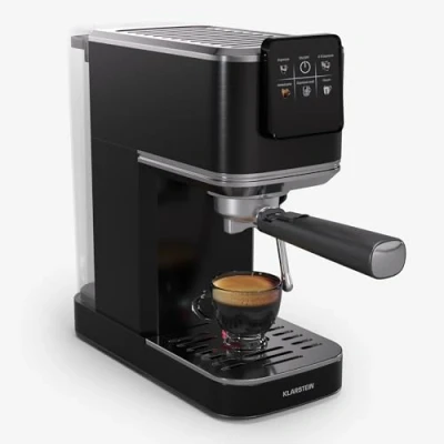 Imagen de Klarstein SteelPresso Touch Slim Cafetera Express 20 Bares, 1350W, Depósito 1,2L, Boquilla de Vapor, Pantalla Táctil, Carcasa Acero Inoxidable, Negro