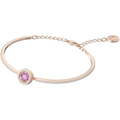 Imagen de Swarovski Brazalete Sparkling Dance para Mujer, en Baño Tono Oro Rosa, con Piedra Púrpura Central de Corte Redondo y Pavé Cristal Blanco, Colección