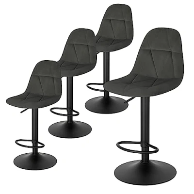 Imagen de Lestarain Juego de 4 Taburetes Bar, Bistro con Respaldo, Cocina Altura Ajustable Entre 60 y 81 cm, Terciopelo Giratorio 360, Estructura Metálica, LBAI64001