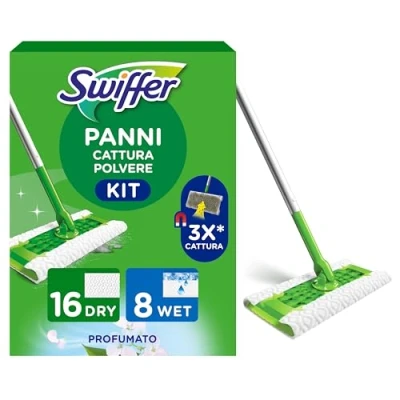 Imagen de Swiffer Mopa Limpiador En Seco Y Húmedo Kit Básico Para Limpiar Madera Suelos, Con: 1 Mopa, 16 Paños Secos, 3 Húmedos