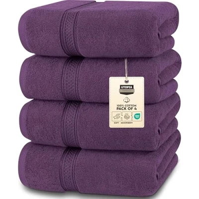 Imagen de Utopia Towels Conjunto de Toallas baño (Paquete 4, 69 x 137 cm) algodón 100% Ring Spun (Ciruela/Púrpura)