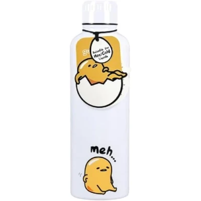 Imagen de Paladone Gudetama Botella de agua metal con licencia oficial, personaje dibujos animados, color plateado y amarillo, reutilizable, regalo