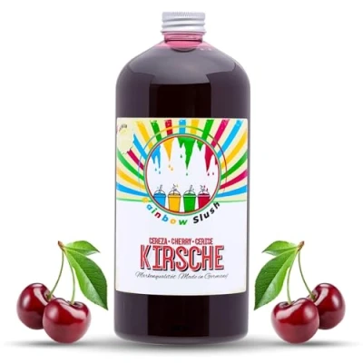 Imagen de Rainbow Slush Sirope AZO LIBRE Botella de 1 litro Concentrado para granizadores helados, máquinas helado, bebidas 1:5 hasta 1:20 (cereza)