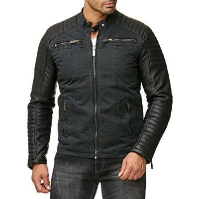 Imagen de RED BRIDGE Hombres Chaqueta Cuero Sintético Transición Acanalada Moda Casuales Algodón Jacket
