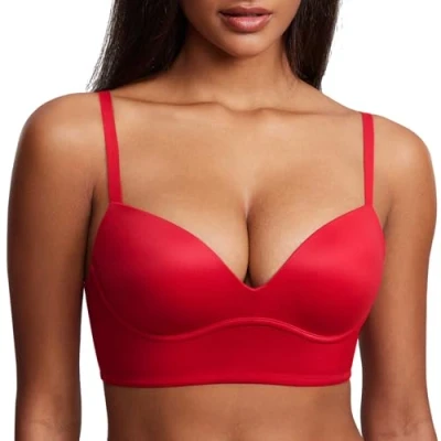 Imagen de DOBREVA Sujetador Push Up sin Aros con Relleno Bralette para Mujer Lápiz Labial 105D