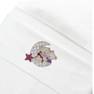 Imagen de Juego de Sabana para Cuna 60x120 cm 100% Algodon Fabricado en españa (encimera+Bajera Ajustable+Funda Almohada) (Oso Amoroso Rosa)