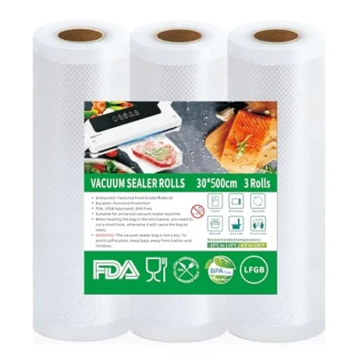 Imagen de Votoko 3 Rolls Bolsas Vacio Alimentos, 30x500cm Envasar al BPA Free, para Alimentos Conservación de y Sous Vide Cocina &amp; Boilable