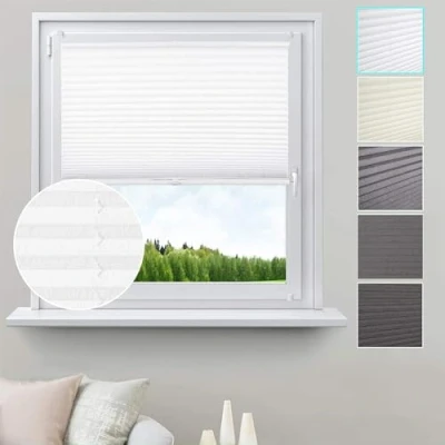 Imagen de WOLTU Estor Persiana Plisada sin Taladrar, Cortina Enrollable Plisado para Ventanas y Puertas, Protección Visual Solar UV, Tejidos con Pliegues 120x130cm Blanco