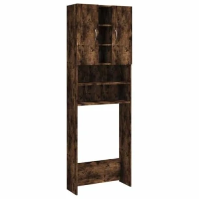 Imagen de vidaXL Armario de Lavadora Cuarto Baño Aseo Inodoro Secadora Estantería Estante Mueble Mobiliario Colada Almacenaje Color Roble Ahumado 64x24x190cm