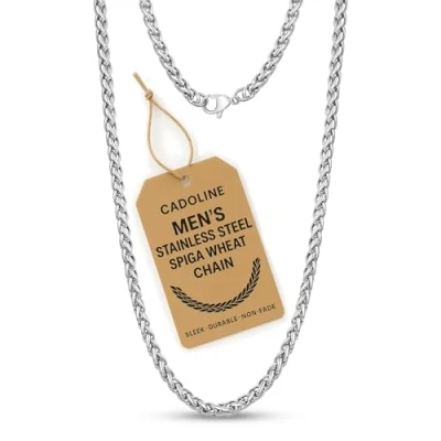 Imagen de Collar de Plata Acero Inoxidable 316L para Hombre, Cadena Trigo, Cuerda Trenzada, 5mm, 22 Pulgadas