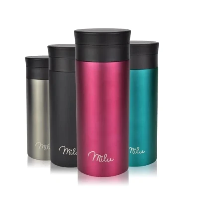 Imagen de Milu Taza aislante de café y té para llevar 350ml, 450ml 100% a prueba fugas acero inoxidable beber vaso aislamiento al vacío Caliente frío viaje (350ml, Berry)