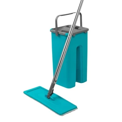 Imagen de Beldray Antibac Fregona Plana y Cubo Ahorra Espacio, escurridor Incorporado, raspador para Eliminar la Suciedad, Cabezal Delgado, Compacto, baldosas, Laminado, Suelo de Madera, LA067234UFEU