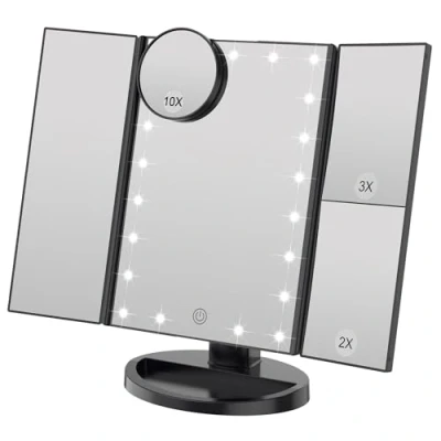 Imagen de WEILY Espejo de Maquillaje con 21 Luces LED y Lupa 2X/ 3X, Doble Fuente alimentación Espejos cosméticos luz (Negro)
