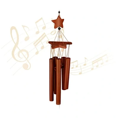 Imagen de Relaxdays Carillón Viento Bambú, Cabaña con Luna y Estrellas, Decoración Colgante Exterior/Interior, 63x9,5x8 cm, Marrón