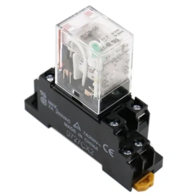 Imagen de Heschen relé de uso general, MY2N GS (MY2NJ), bobina 12VDC, indicador LED, DPDT, 5A 30VDC/250VAC, con toma PYF8A