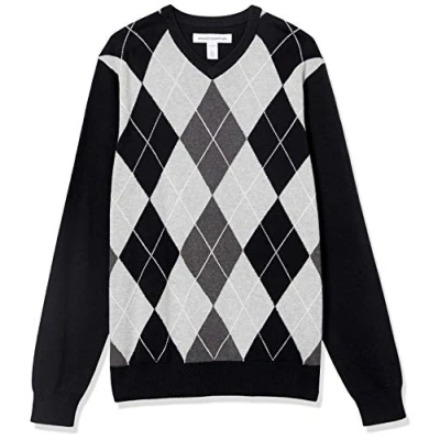 Imagen de Amazon Essentials Jersey de Cuello Pico (Disponible en Tallas Grandes) Hombre, Negro Rombos, S