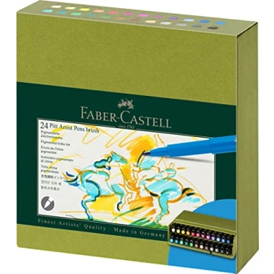 Imagen de Faber Castell Art &amp; Graphic Pitt Bolígrafo de tinta india, multicolor, caja estudio 24, para arte, manualidades, dibujo, bocetos, hogar, escuela, universidad, colorear