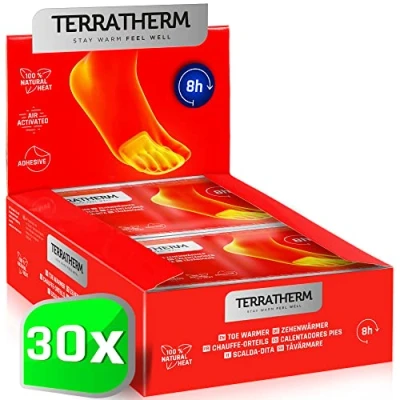 Imagen de TerraTherm Calentadores de pies, 8 Horas pies Calientes, Almohadillas calentadoras Dedos, Extra Finas y cómodamente Suaves, Adhesivos para Dedos como 30 Pares