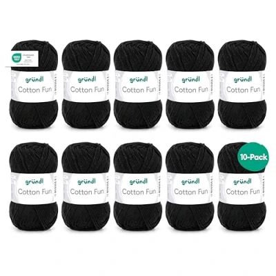 Imagen de Gründl Cotton Fun (Hilo Suave 100% algodón, Certificado Oeko Tex, g/115 m, tamaño de Aguja: 3 4, 1 Ovillo 50 g), Negro, Nero, One Size, 1150. Pack 10 unidades