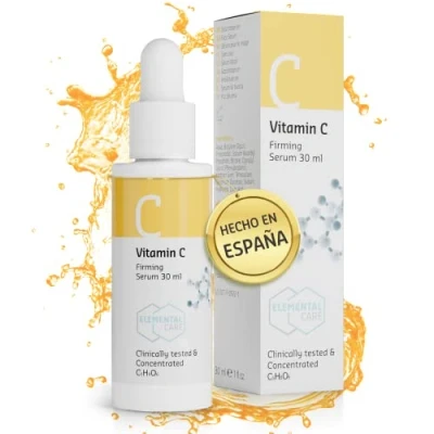 Imagen de Serum Vitamina C 30 ml CONTORNO de OJOS y PIEL 2x MAS FIRME Antiedad Antiojeras comprobada + Reduce daños solares ( 40%), marcas edad manchas pigmentarias Elemental Care