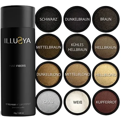 Imagen de ILLUSYA® Hair Fiber Caída del Cabello Fibras capilares para el engrosamiento cabello. marca de primera calidad. completo en segundos. 25g (NEGRO)