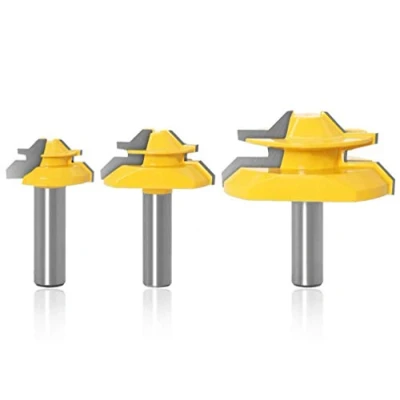 Imagen de APlus 3Pcs Fresa de madera 1/2&#039;&#039; para 45 grados Lock Mitre, Router Bit pernos Junta Cutter herramienta copa máquina grabado