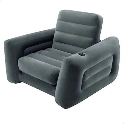Imagen de INTEX 66551NP Sillón cama hinchable 2 en 1, para Relax, con Reposabrazos, Poliuretano, Gris