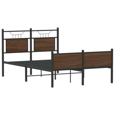 Imagen de vidaXL Estructura de Cama sin colchón Madera marrón Roble 120x190 cm, Muebles Dormitorio, Doble, armazón Cama,