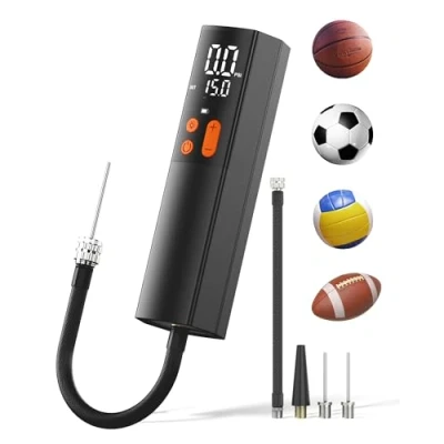 Imagen de bomba de pelota con 2 agujas, sistema inflado empuje y tiro, ideal para todas las pelotas deportivas, voleibol, inflador baloncesto, aire fútbol