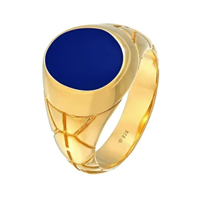Imagen de Kuzzoi anillo de sello para hombre ovalado esmaltado azul, 13 mm ancho plata ley 925 chapada en oro, hombre, talla 54 66, 0609981521, Esmalte