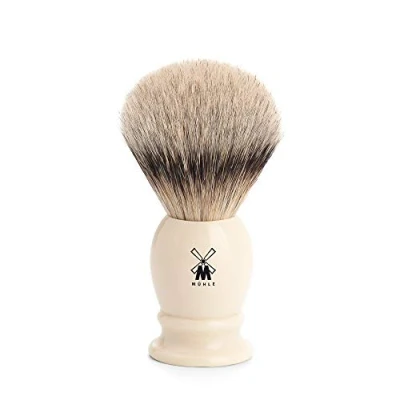 Imagen de &quot;Muhle Punta Plateada Brocha Afeitar Pelo Tejón con MEDIANO mango Marfil Imitación&quot;
