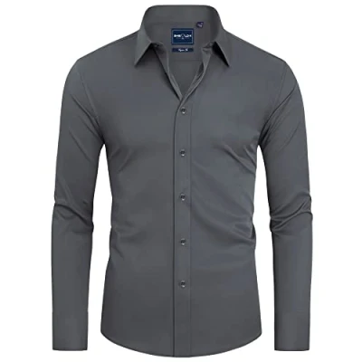 Imagen de DEMEANOR camisa de manga larga para hombre, negocios corte ajustado, sin planchado, informal gris, XL