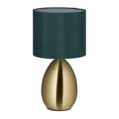 Imagen de Relaxdays Lámpara Mesita Noche Táctil, Lamparita Moderna, Luz Mesa Lectura, 34 x 18 cm, E14, Con Pantalla, Dorado/Verde