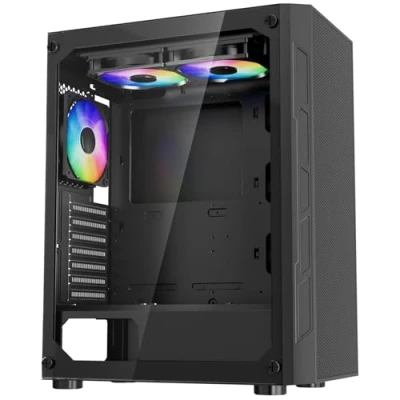 Imagen de VEVOR Caja de PC Torre Media con Panel Vidrio Templado Alto Flujo Aire 3 Ventiladores ARGB 120 mm Gestión Cables Compatible GPU hasta 320 Longitud ATX/M ATX/ITX