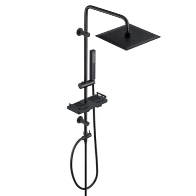 Imagen de Görbach Columna Ducha sin Grifo Negra de Hidromasaje Set Completo Acero Inoxidable 304 Barra Altura Adjustable con Alcachofa Mano,Estante y Cabezal Lluvia 20x20cm