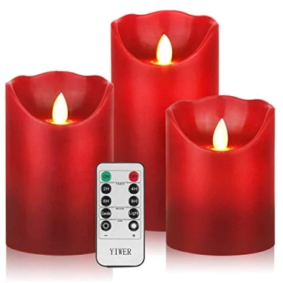 Imagen de YIWER Velas sin Llama 4&quot; 5&quot; 6&quot; Juego de 3 Pilas plástico Cera Real no Control Remoto 10 Teclas con función Temporizador 2/4/6/8 Horas 200 Horas(3x1,Rojo)
