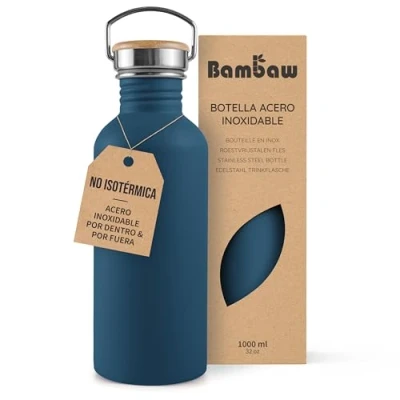 Imagen de Bambaw Botella agua acero inoxidable 1 litro No Térmica, de Azul oscuro, deportiva, reutilizable agua, deporte índigo