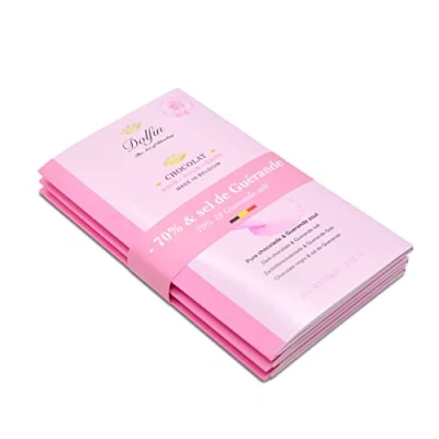 Imagen de Dolfin Chocolate Negro con 70% Cacao y Sal de Guerande Belga Artesanal Sabor Agridulce Salado Confitería Premium, Dulces Gourmet, Golosinas Hecho en Bélgica, 210g, Paquete 3