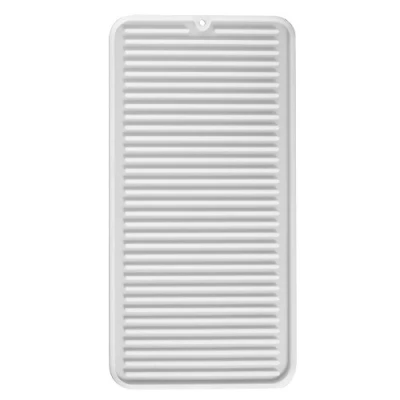 Imagen de iDesign Lineo Tapete escurridor, alfombrilla escurreplatos angosta de silicona para secar cubiertos y vajilla, transparente