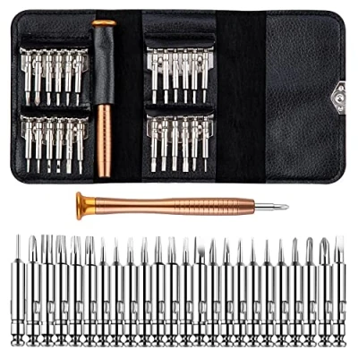 Imagen de BARAC Destornilladores Precisión 25 en 1, Juego kit con Maletín de Cuero, Puntas Torx Plano, para PC, Iphone, Reloj, PS4 y Gafas, Destornillador Herramientas Mini Punta Magnética