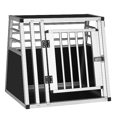 Imagen de EUGAD Transportin de Aluminio Caja Transporte para Perros Jaula Coche Pequeños Bulldog Francés, Corgi y Dachshund, 60x50x55 cm