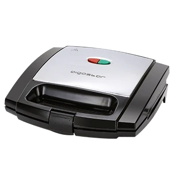 Imagen de Aigostar Lamo Sandwichera, 800W, Revestimiento Antiadherente, Libre de BPA, Placas con Forma Triangular, Indicador LED, Asa Tacto Frío, Almacenamiento Vertical, Color Acero y Negro