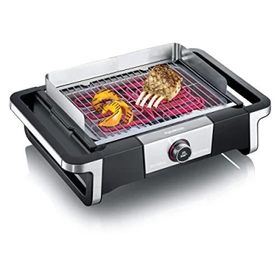 Imagen de SEVERIN barbacoa SENOA DigitalBOOST con parrilla de acero inoxidable, eléctrica pantalla OLED digital, mini sin riesgo quemaduras, negro, PG 8114