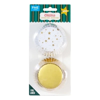 Imagen de PME Navidad Cápsulas para Cupcakes forradas de Aluminio Estrellas Doradas (Set 60)