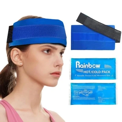 Imagen de Gorro de Gel Hielo para Dolor Cabeza, Diadema con Compresa Fría o Caliente Aliviar Migraña y Ojos Hinchados, Suave Flexible Mitigar la Tensión, También Uso en el Cuello, Codos Hombros