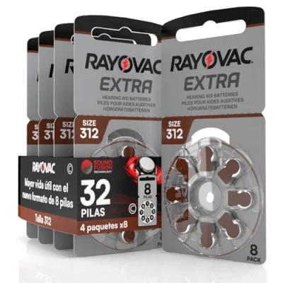 Imagen de 32 Pilas para audífonos Rayovac Extra Size 312 4 Blister de 8