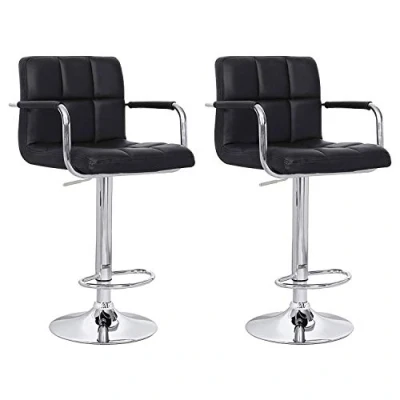 Imagen de Lote de 2 taburetes Bar Negros con reposabrazos Mike. Taburete Cocina Moderno Asiento Regulable en Altura, rotación 360 y reposapiés. Respaldo apoyabrazos Negros.