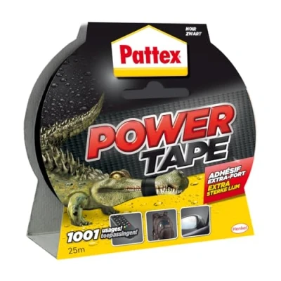 Imagen de Pattex Power Tape adhésif extra fort noir (rouleau de 25 m x 48 mm) Bande adhésive toilée tous supports Ruban étanche pour charges lourdes