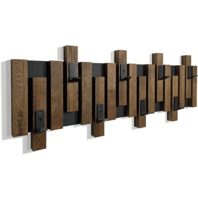 Imagen de Perchero de pared madera roble, diseño lamas, color negro, moderno, natural, 2 dimensiones (80 cm, marrón)