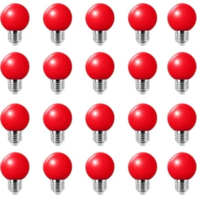 Imagen de bulbo de color Stud E27, mini esférico golf 2w G45, equivalente a incandescente 20w, adecuado para luces Navidad fiesta patio al aire libre, rojo, juego 20 piezas